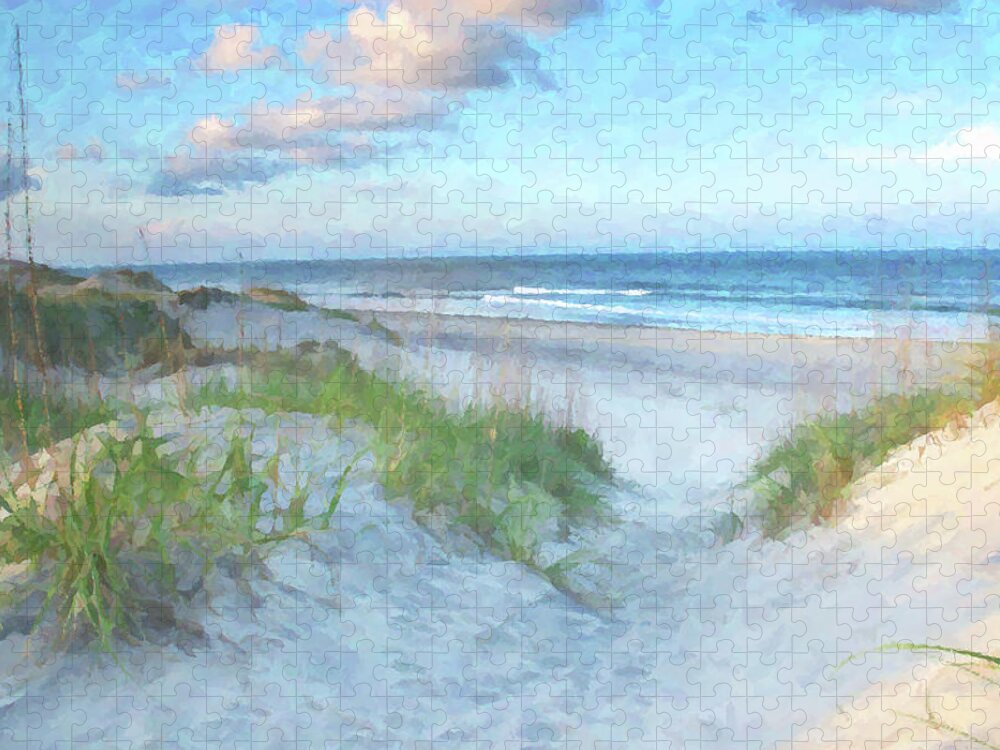Beach Jigsaw Puzzle featuring the digital art On The Beach Watercolor by Randy Steele