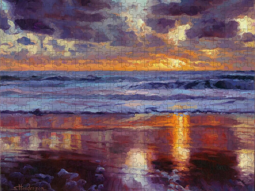 Ocean Jigsaw Puzzle featuring the painting On the Horizon by Steve Henderson