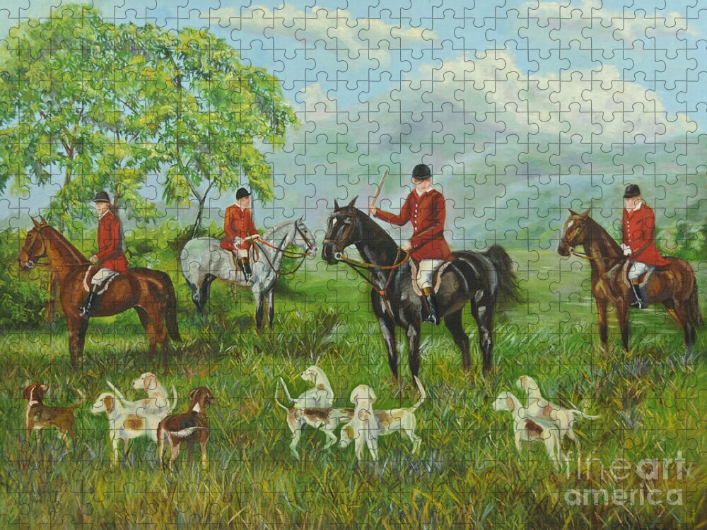 Fox Hunt Jigsaw Puzzle featuring the painting On The Hunt by Charlotte Blanchard
