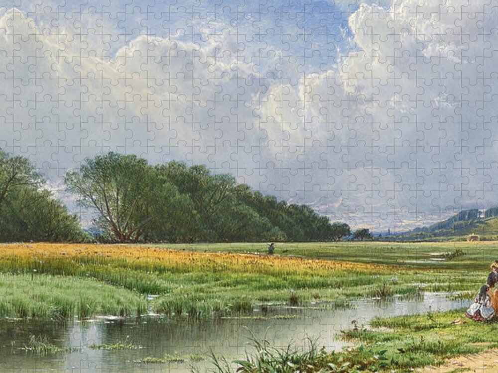 Alfred Thompson Bricher Jigsaw Puzzle featuring the drawing On the Meadows of Old Newburyport by Alfred Thompson Bricher