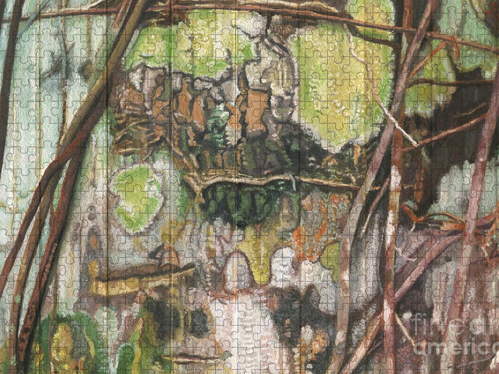 Pattern Jigsaw Puzzle featuring the painting On The Outer - Tree Trunk Extracts - Section Detail II by Kerryn Madsen-Pietsch