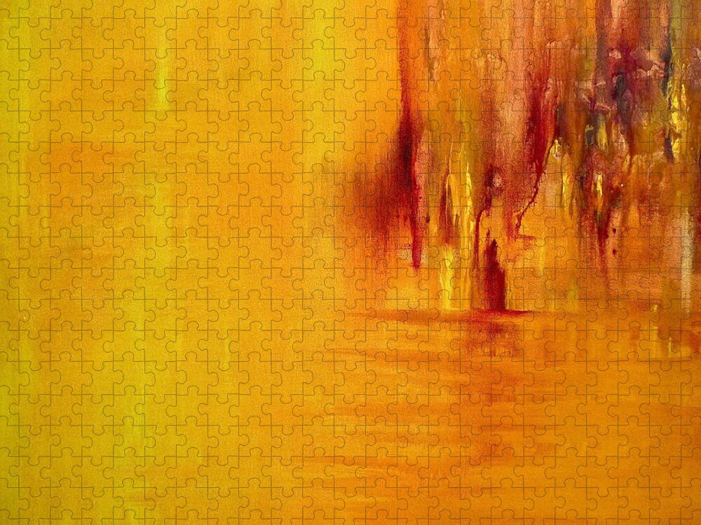 Acrylic Abstract Jigsaw Puzzle featuring the painting Orange by Claire Bull