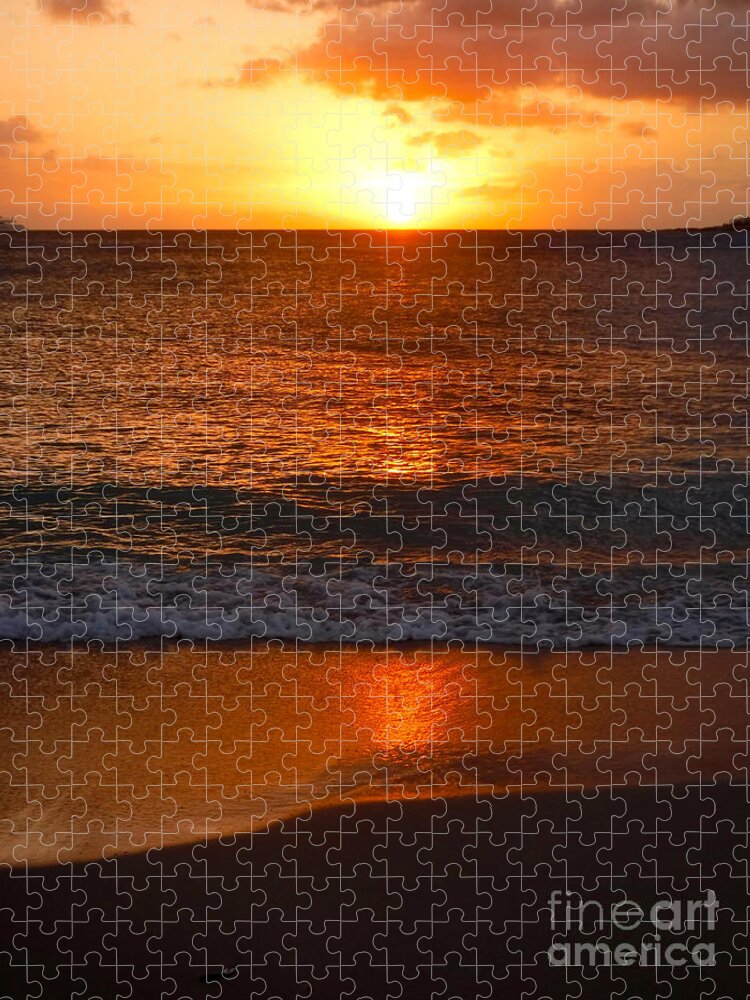 Sunset. Seascape Jigsaw Puzzle featuring the photograph Orange Glow by Mafalda Cento