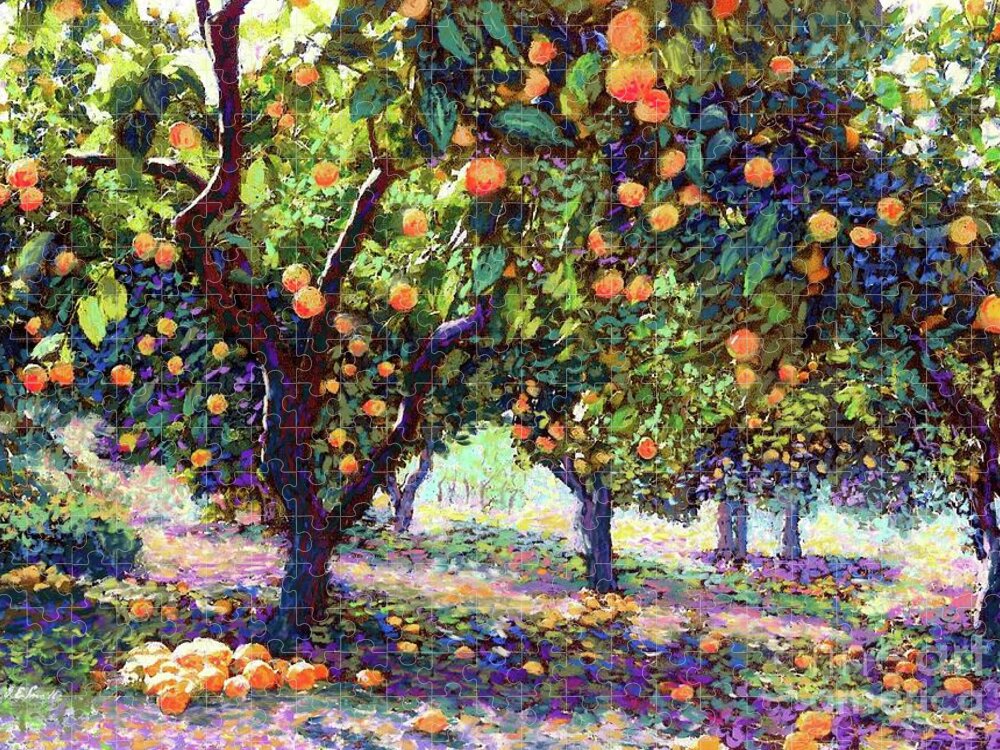 Landscape Puzzle featuring the painting Orange Grove of Citrus Fruit Trees by Jane Small