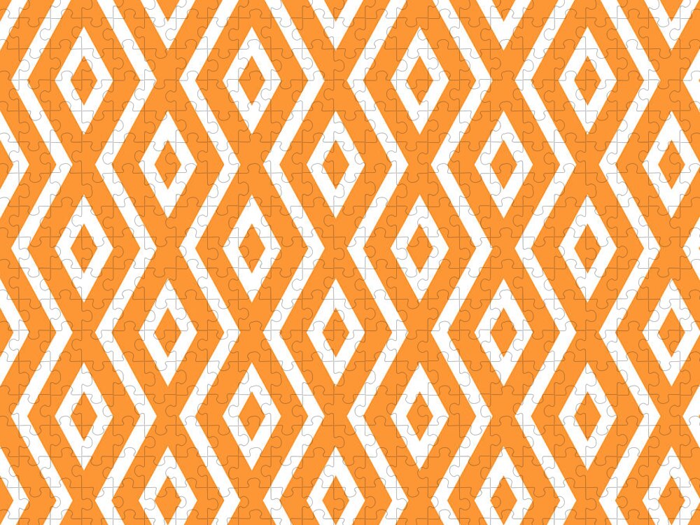 Orange Jigsaw Puzzle featuring the mixed media Orange Diamond Pattern by Christina Rollo