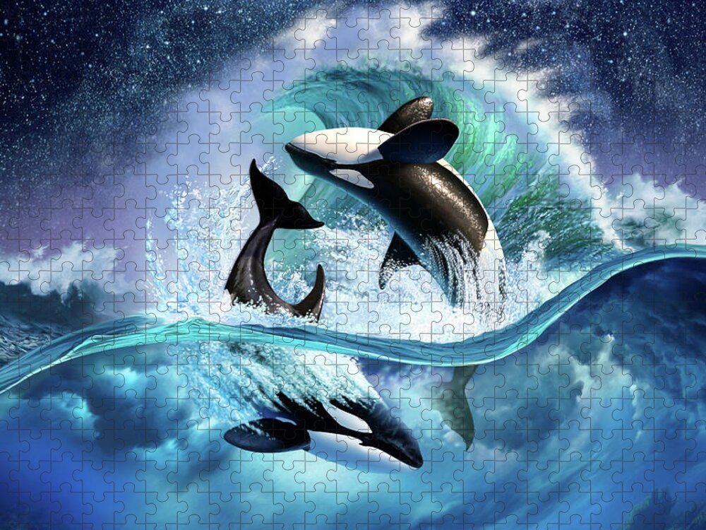 #faatoppicks Jigsaw Puzzle featuring the digital art Orca Wave by Jerry LoFaro