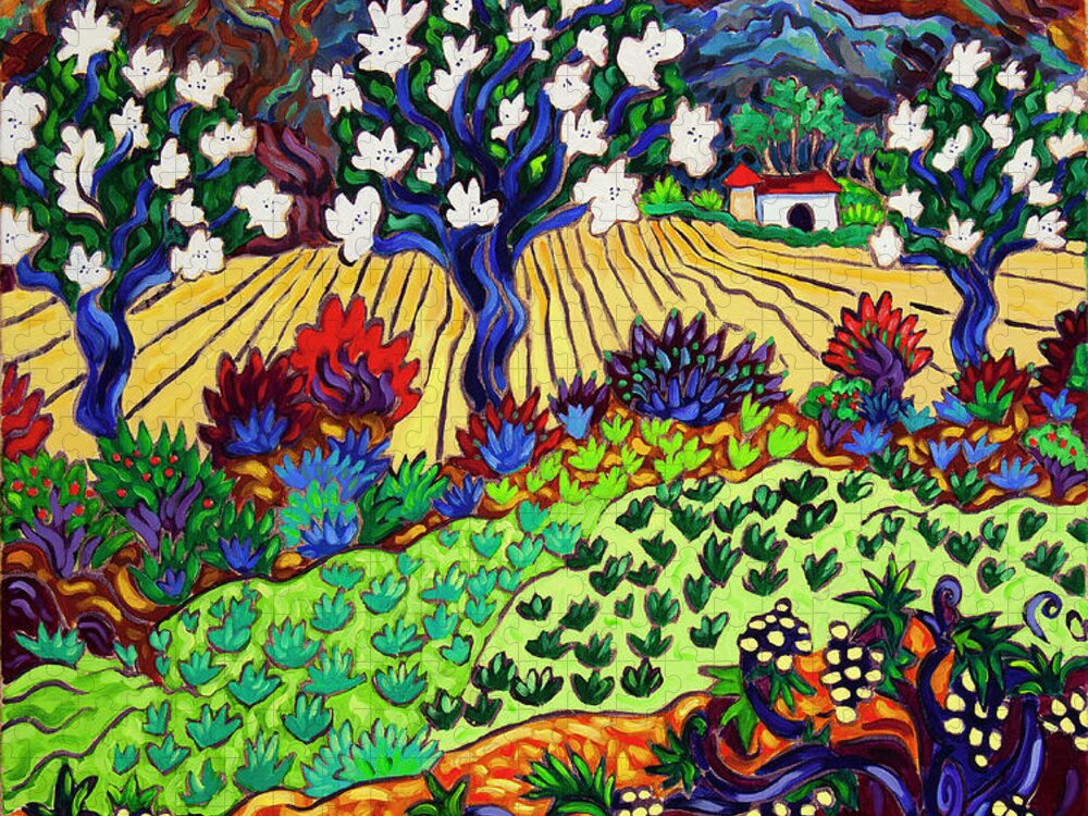 Orchard Jigsaw Puzzle featuring the painting Orchard Dance Fruit and Flowers by Cathy Carey