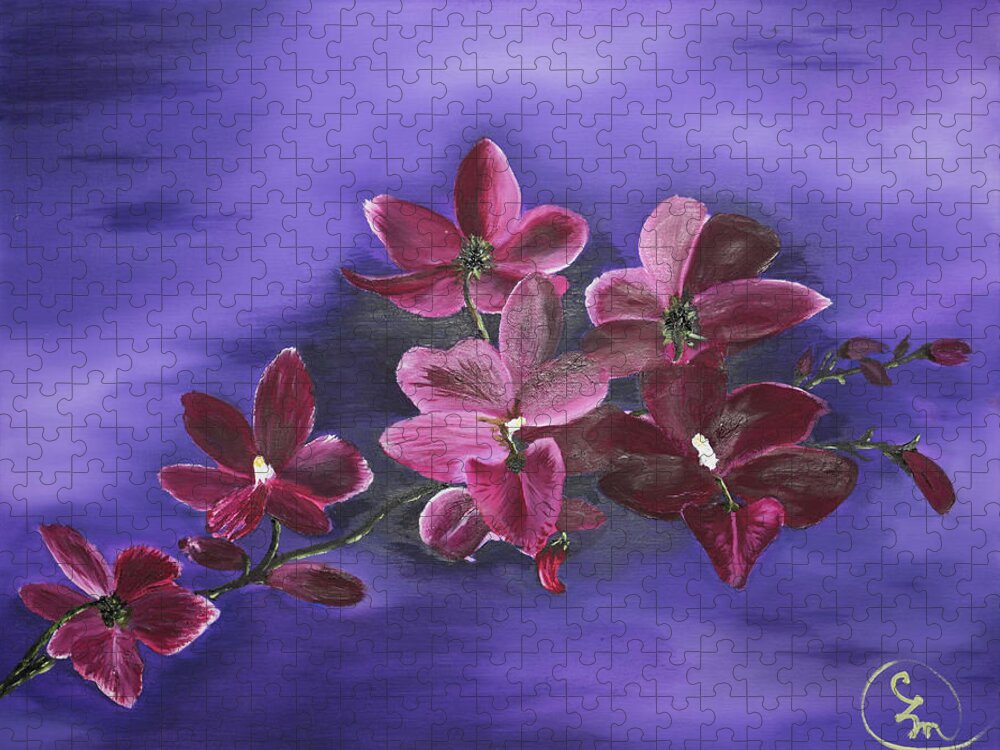 Stephen Daddona Jigsaw Puzzle featuring the painting Orchid Blossoms on a Stem by Stephen Daddona