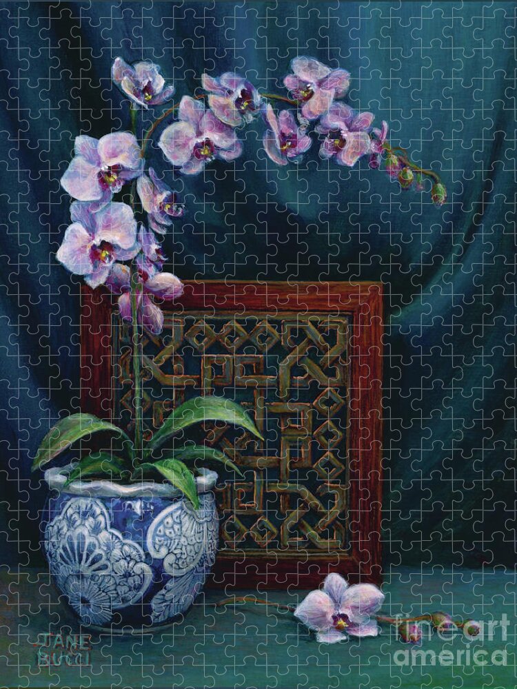 Still Life Jigsaw Puzzle featuring the painting Orchids in a Chinese Pot by Jane Bucci