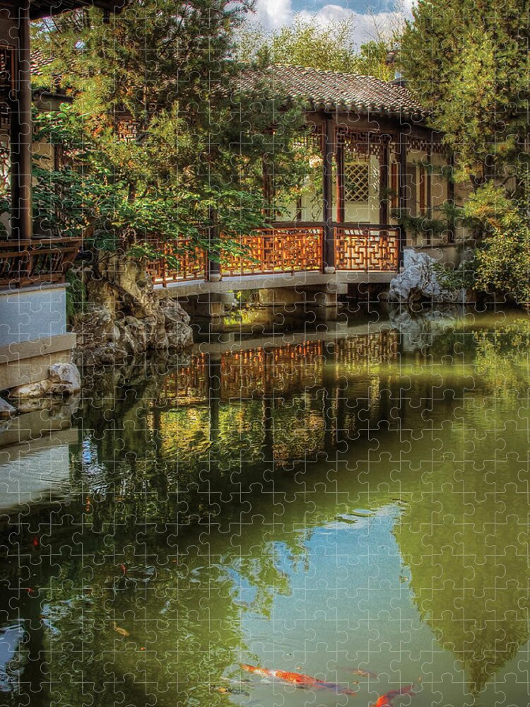 Savad Jigsaw Puzzle featuring the photograph Orient - Bridge - The Chinese Garden by Mike Savad