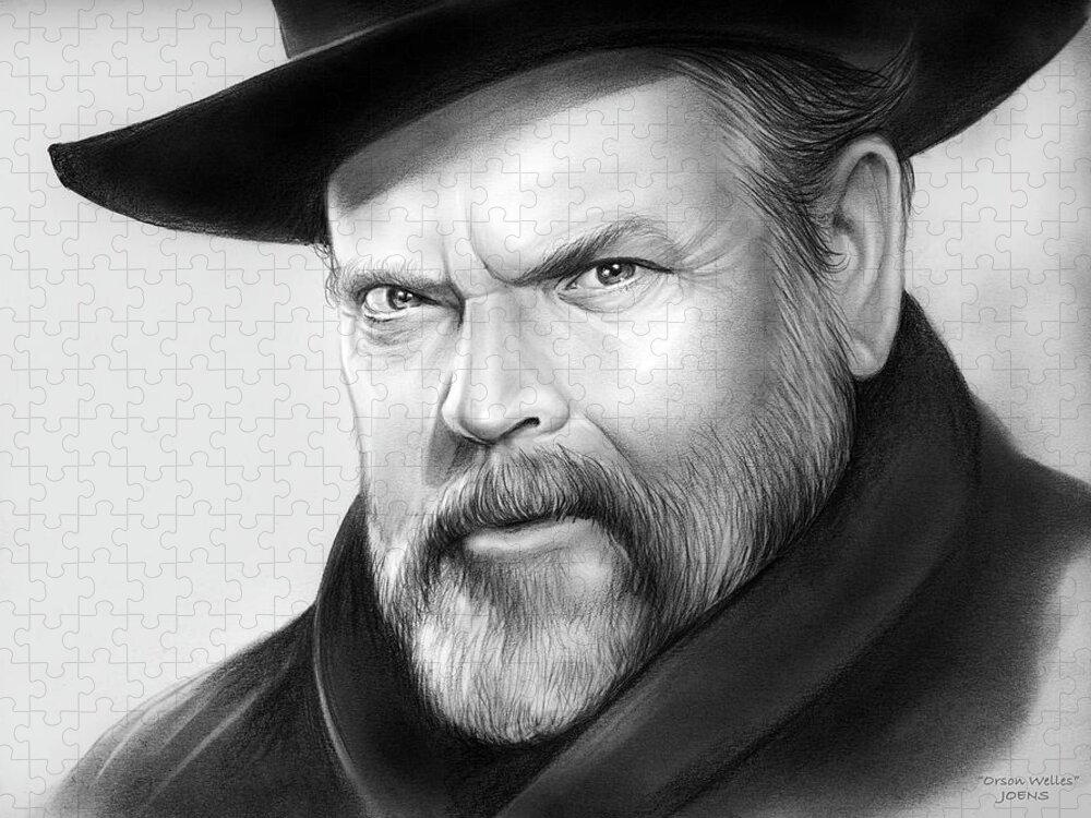 George Orson Welles Jigsaw Puzzle featuring the drawing Orson Welles by Greg Joens