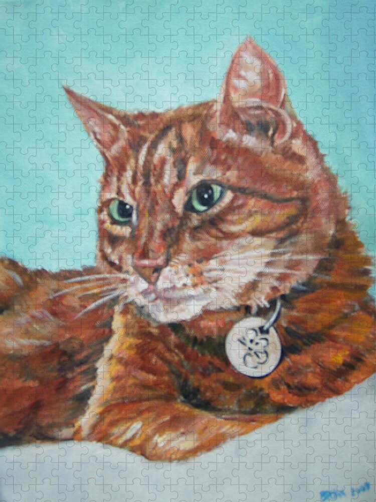 Cat Jigsaw Puzzle featuring the painting Oscar by Bryan Bustard