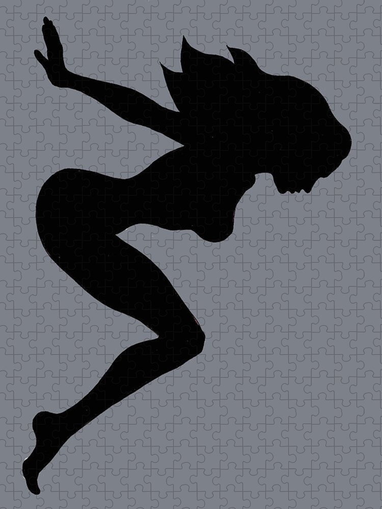 Mudflap Girl Jigsaw Puzzle featuring the painting Our Bodies Our Way Future Is Female Feminist Statement Mudflap Girl Diving by Tony Rubino