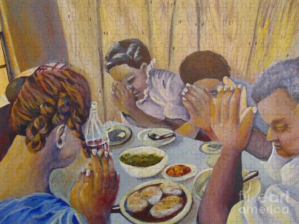 Prayer Jigsaw Puzzle featuring the painting Our Daily Bread by Saundra Johnson