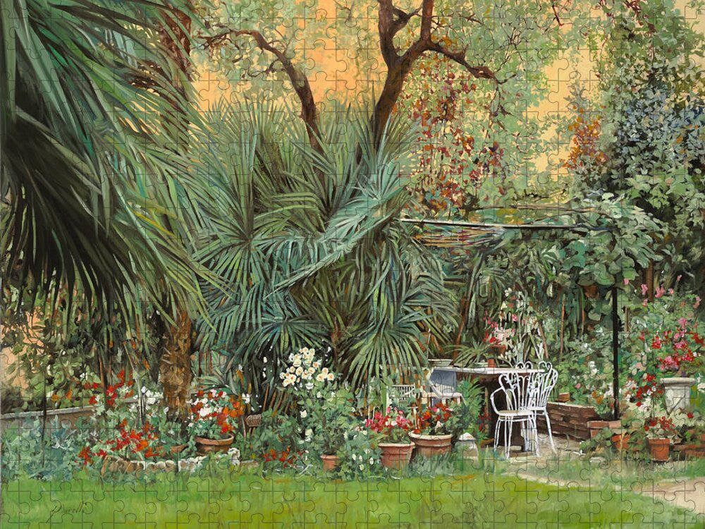 Garden Jigsaw Puzzle featuring the painting Our Little Garden by Guido Borelli