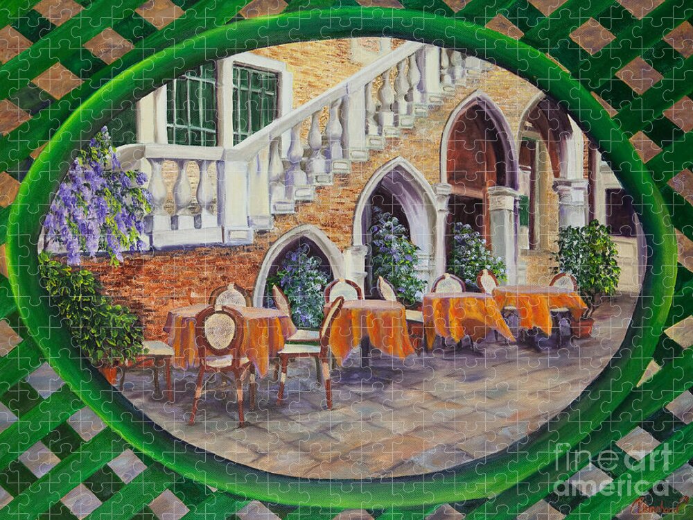 Venice Italy Art Jigsaw Puzzle featuring the painting Outdoor Cafe In Venice by Charlotte Blanchard