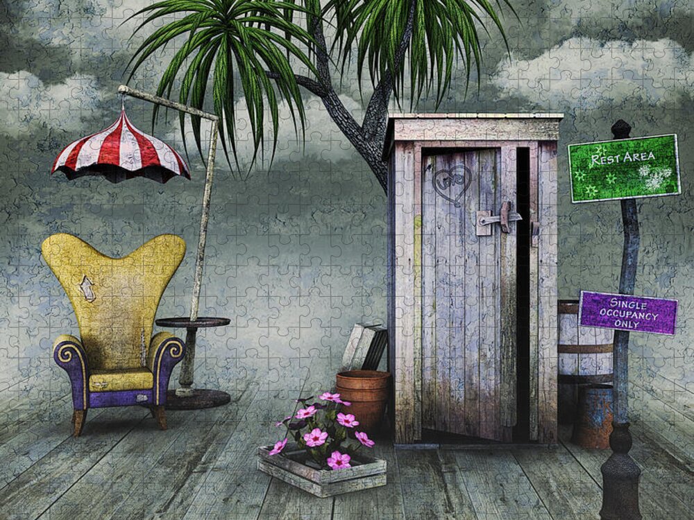 3d Jigsaw Puzzle featuring the digital art Outhouse by Jutta Maria Pusl