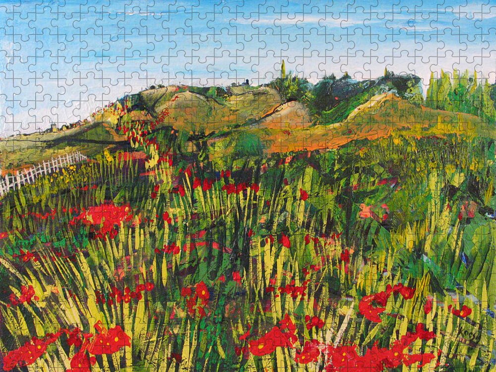 Lanscape Jigsaw Puzzle featuring the painting Over The Hill Is Home by Rollin Kocsis