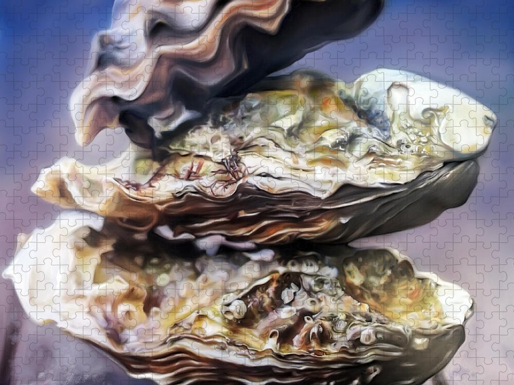 Oysters Jigsaw Puzzle featuring the mixed media Oysters by the sea by Mark Tonelli