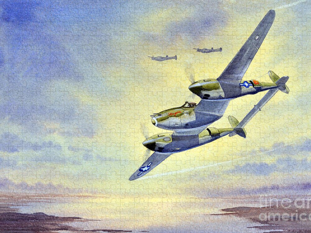 P-38 Lightning Aircraft Paintings Jigsaw Puzzle featuring the painting P-38 Lightning Aircraft by Bill Holkham