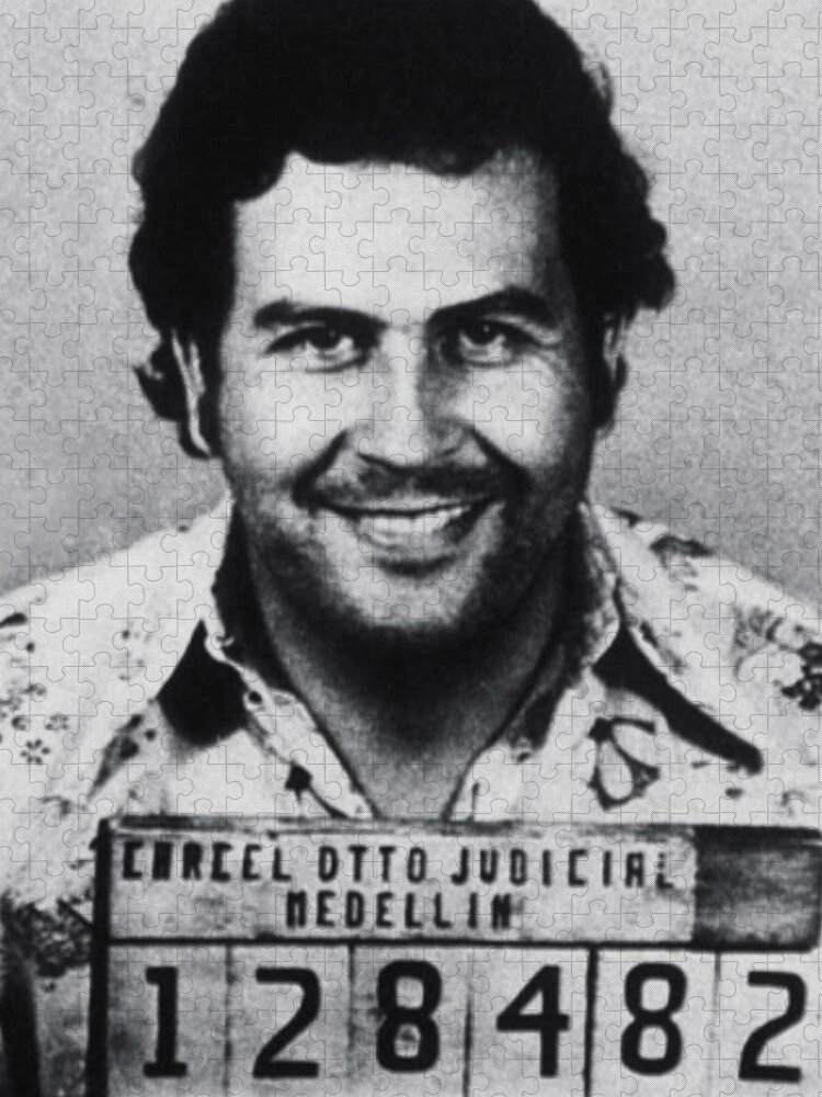 Pablo Escobar Jigsaw Puzzle featuring the photograph Pablo Escobar Mug Shot 1991 Vertical by Tony Rubino