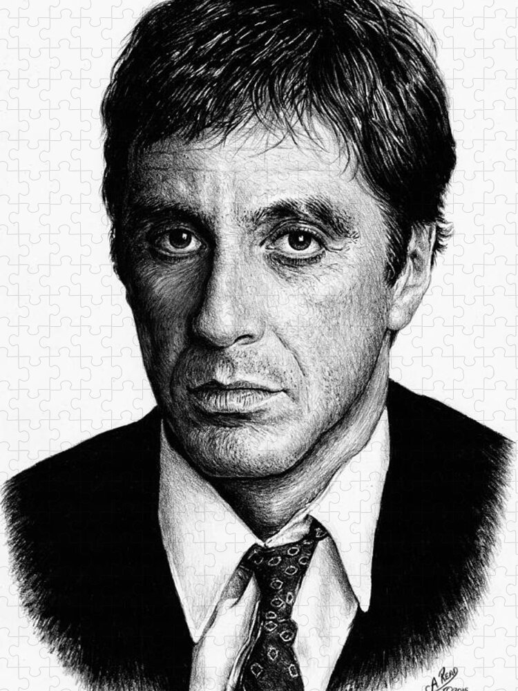 Al Pacino Jigsaw Puzzle featuring the drawing Pacino Scarface by Andrew Read