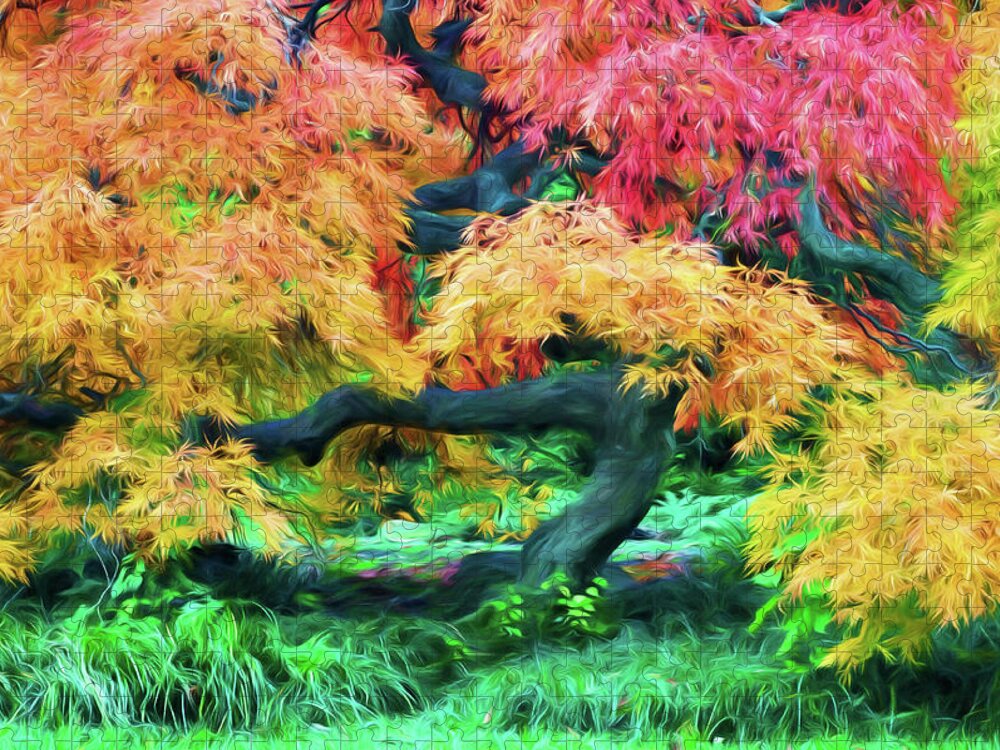 Japanese Maple Jigsaw Puzzle featuring the photograph Painterly Japanese Maple Tree by Gary Slawsky
