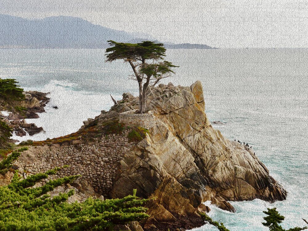 Barbara Snyder Jigsaw Puzzle featuring the painting Painting Lone Cypress Detail by Barbara Snyder