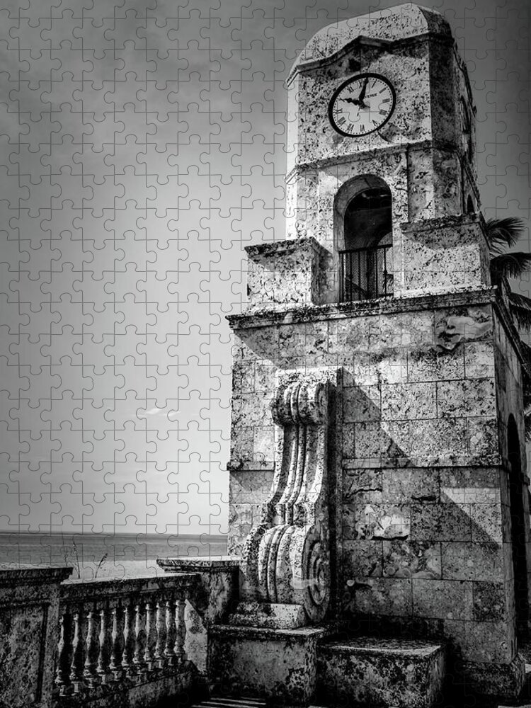 Palm Beach Jigsaw Puzzle featuring the photograph Palm Beach Clock Tower In Black And White by Carol Montoya
