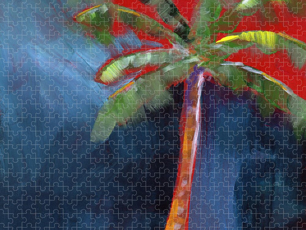 Palm Tree Jigsaw Puzzle featuring the painting Palm Tree- Art by Linda Woods by Linda Woods
