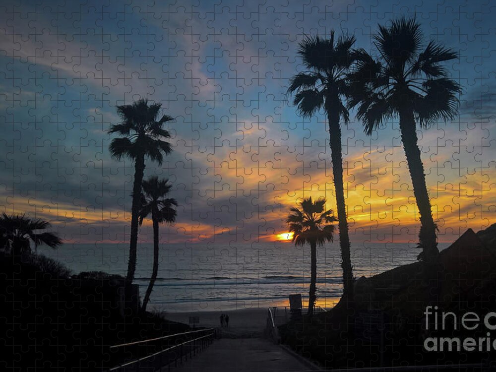 Sunset Jigsaw Puzzle featuring the photograph Palms at sunset by Agnes Caruso