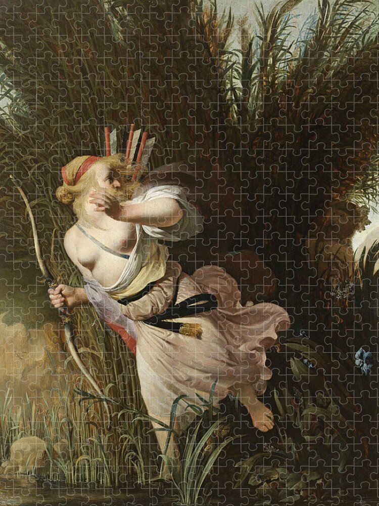 Caesar Van Everdingen Jigsaw Puzzle featuring the painting Pan and Syrinx by Caesar van Everdingen