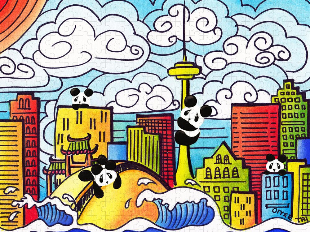 Panda Jigsaw Puzzle featuring the painting Pandas In Toronto by Oiyee At Oystudio