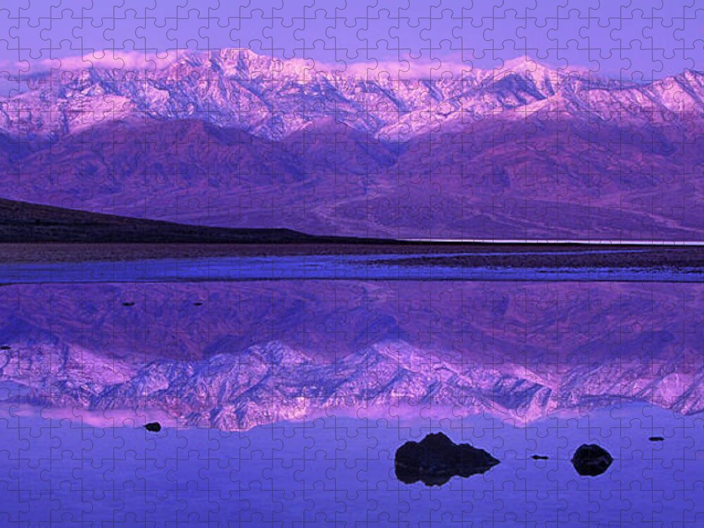 North America Jigsaw Puzzle featuring the photograph Panorama Badwater and the Panamint Range at Sunrise Death Valley by Dave Welling