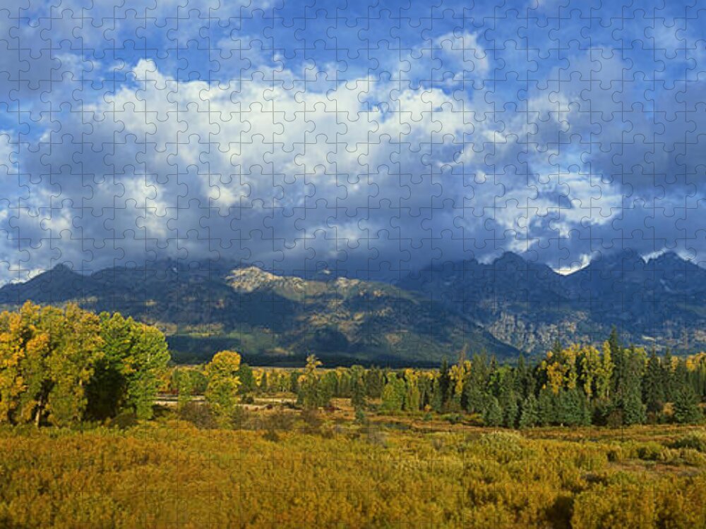Dave Welling Jigsaw Puzzle featuring the photograph Panorama Fall Morning Blacktail Ponds Grand Tetons National Park by Dave Welling