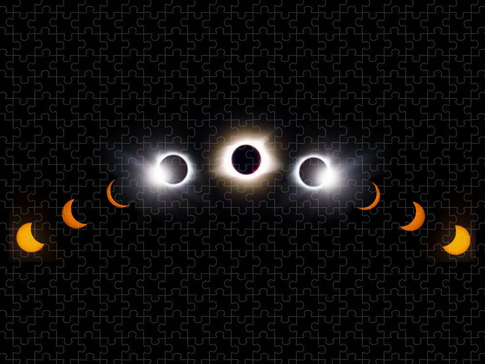 08 21 2017 Jigsaw Puzzle featuring the photograph Panorama Total Eclipse T Shirt Art Phases by Debra and Dave Vanderlaan