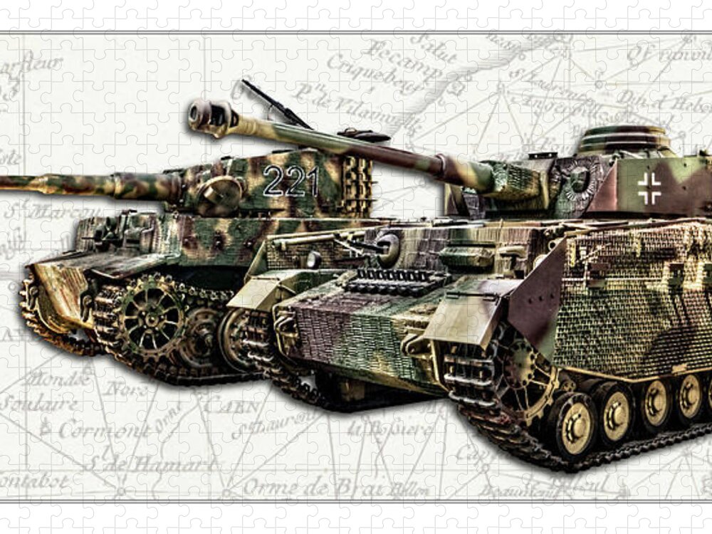 Panzer Vi Jigsaw Puzzle featuring the photograph Panzer IV and Tiger Tanks W BG by Weston Westmoreland