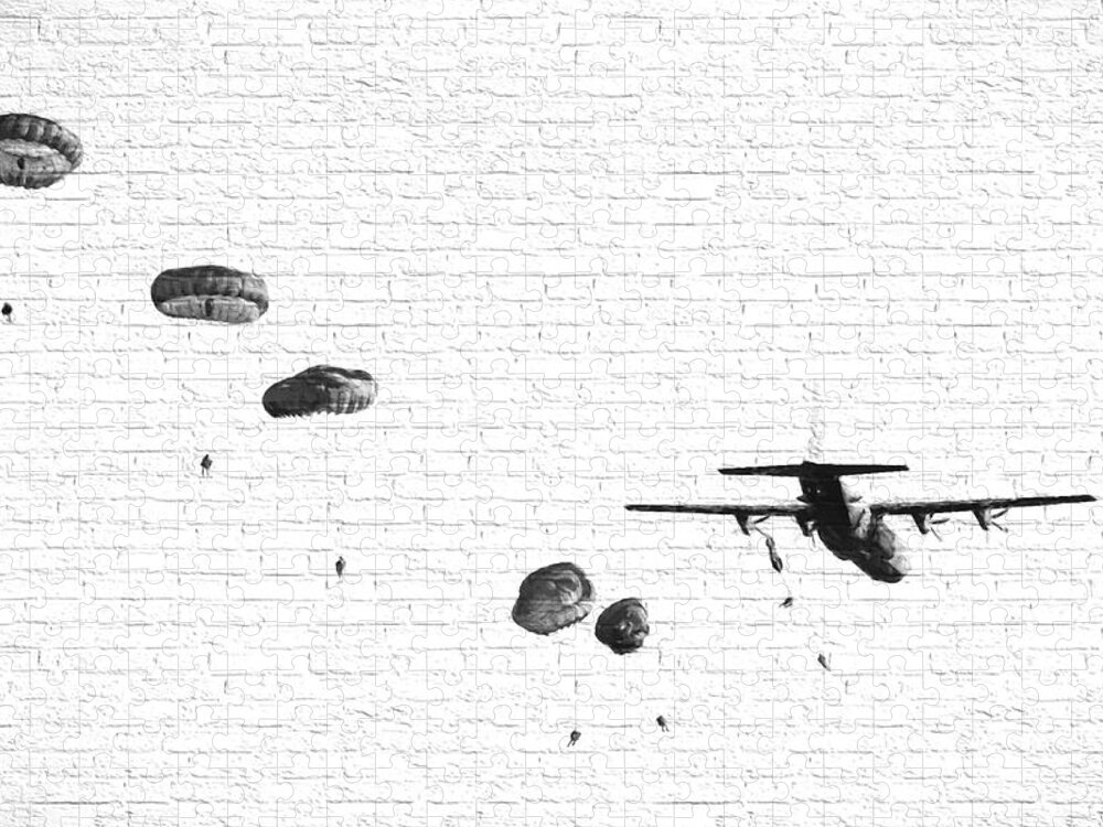 Military Jigsaw Puzzle featuring the digital art Paratroopers Graffiti. by Roy Pedersen