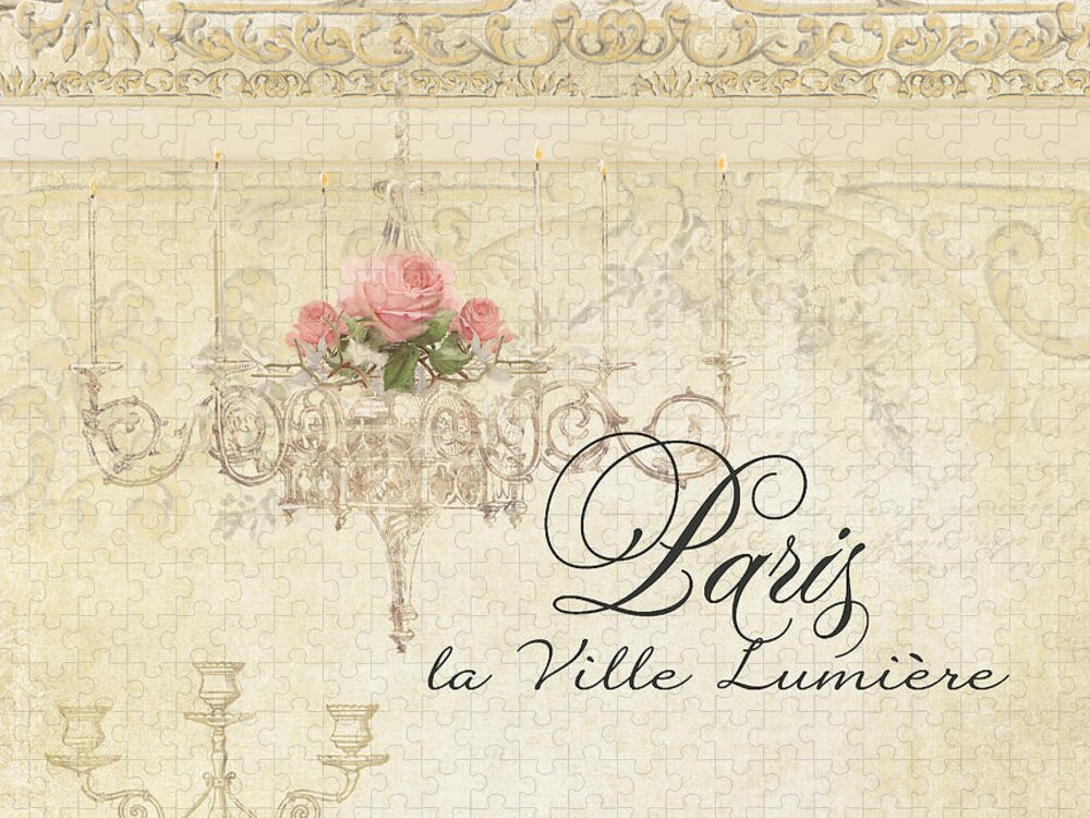Plaster Walls Jigsaw Puzzle featuring the painting Parchment Paris - City of Light Rose Chandelier w Plaster Walls by Audrey Jeanne Roberts