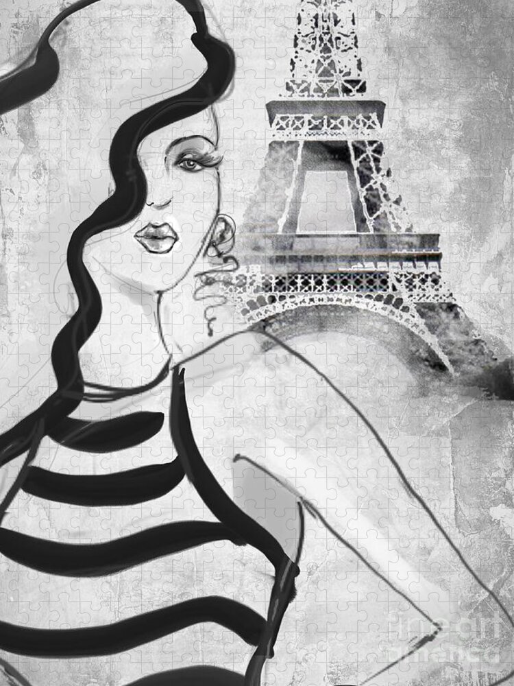 Jodi Pedri Jigsaw Puzzle featuring the drawing Paris Grey by MGL Meiklejohn Graphics Licensing
