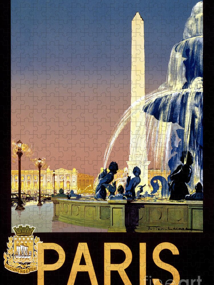 Paris Jigsaw Puzzle featuring the painting Paris Vintage Travel Poster Restored by Vintage Treasure