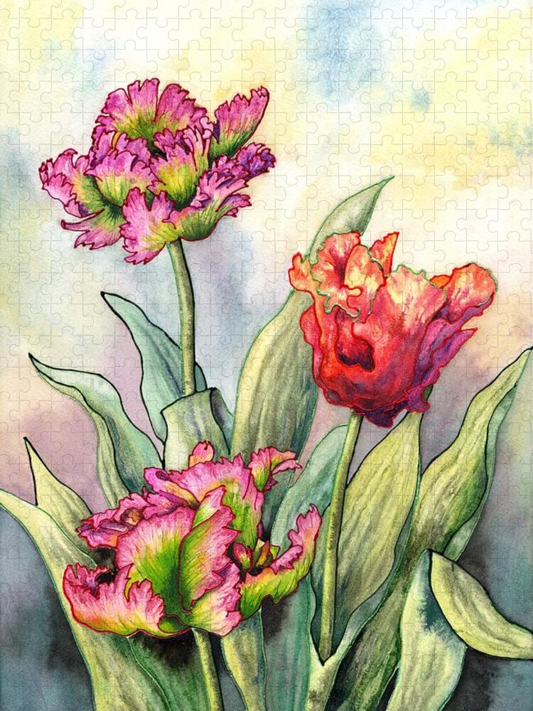 Tulips Jigsaw Puzzle featuring the painting Parrot Tulips by Lynne Henderson