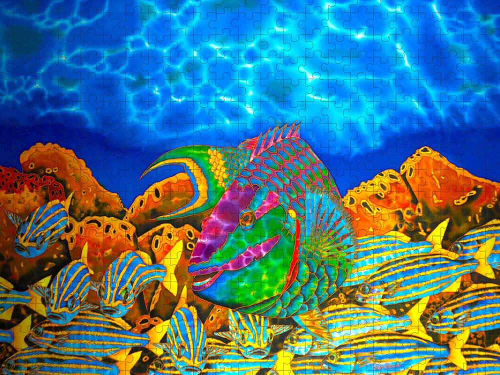 Stoplight Parrotfish Jigsaw Puzzle featuring the painting Parrotfish and smallmouth grunt by Daniel Jean-Baptiste