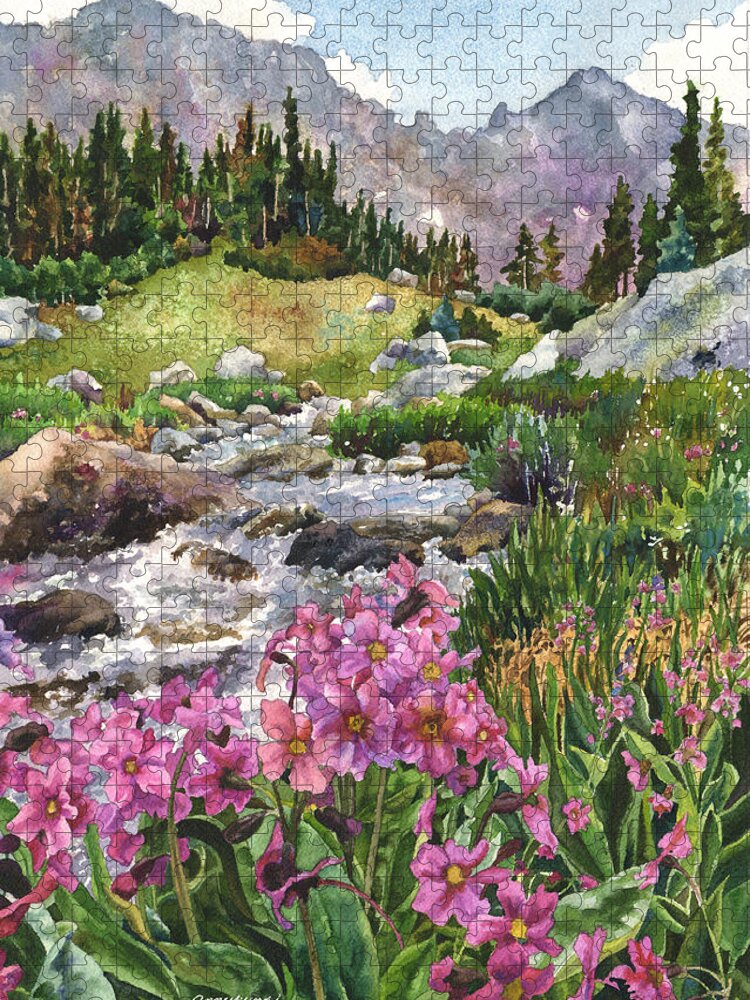 Pink Flowers Art Jigsaw Puzzle featuring the painting Parry's Primrose by Anne Gifford