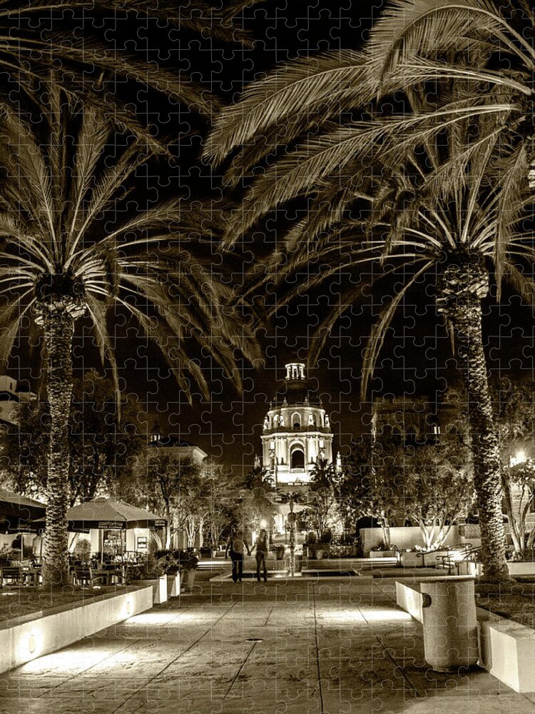 Pasadena Jigsaw Puzzle featuring the photograph Pasadena City Hall after Dark in Sepia Tone by Randall Nyhof