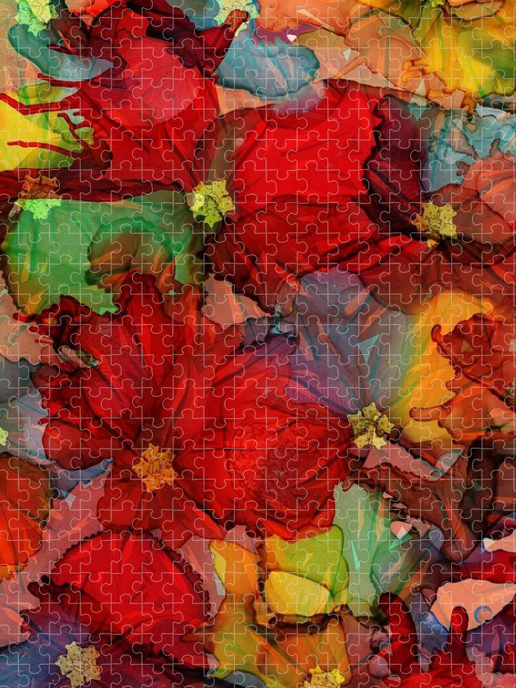 Abstract Jigsaw Puzzle featuring the mixed media Passion of Flowers by Klara Acel