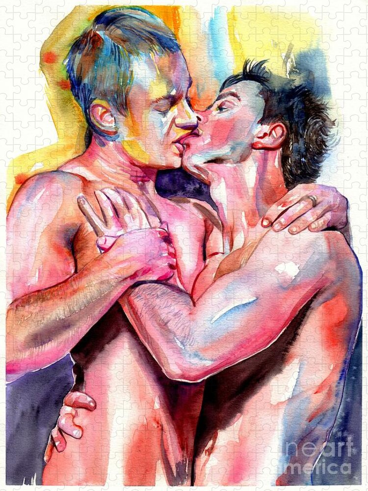 Love Jigsaw Puzzle featuring the painting Passionate Kiss watercolor by Suzann Sines