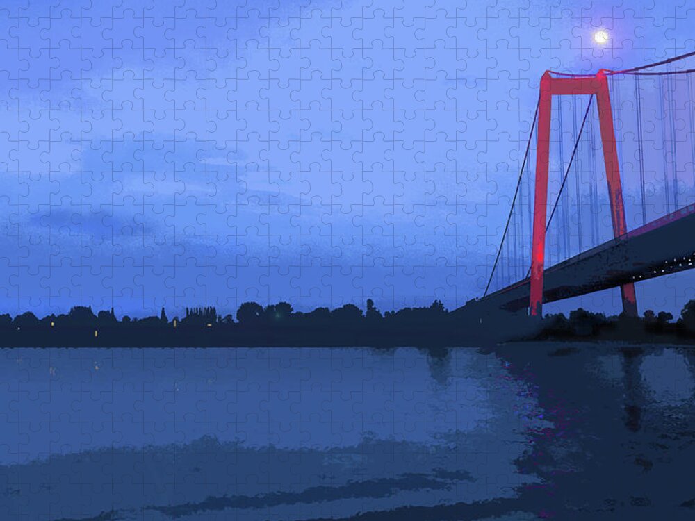 Landscape Jigsaw Puzzle featuring the digital art Past the Bridge by Gina Harrison
