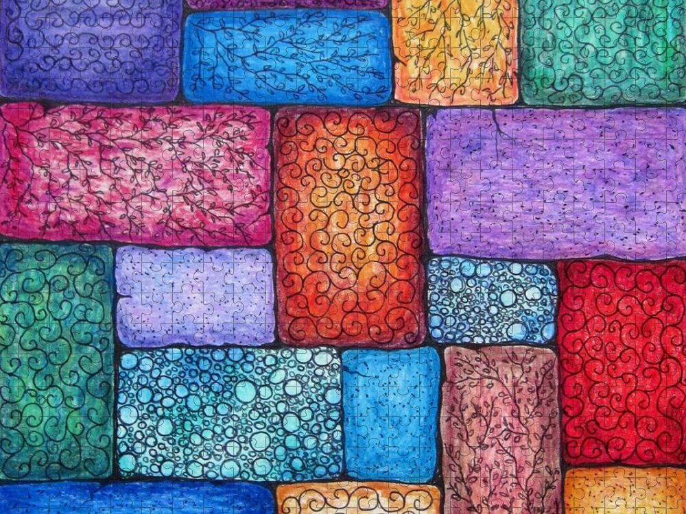 Abstracts Jigsaw Puzzle featuring the drawing Patchwork by Megan Walsh