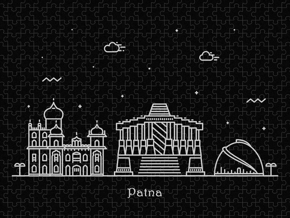 Patna Jigsaw Puzzle featuring the drawing Patna Skyline Travel Poster by Inspirowl Design